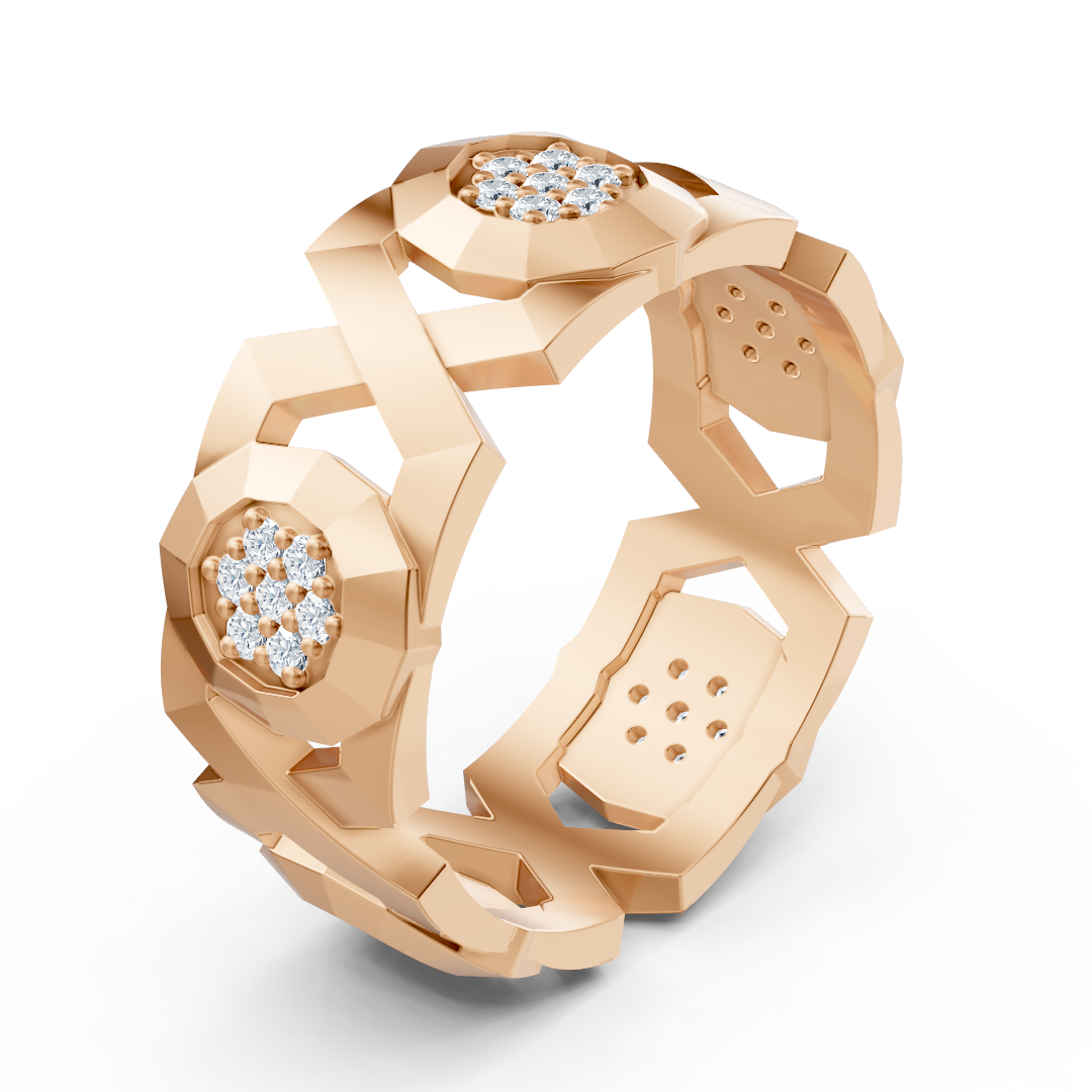 Bague en or rose 14K avec 35 diamants de laboratoire en sertissage griffes