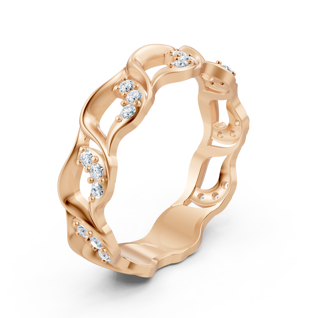 14K rose gold ring with 21 lab diamonds in prong setting