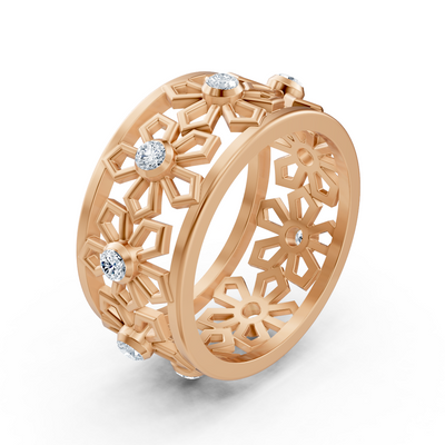 14K rose gold ring with 8 lab diamonds in bezel setting