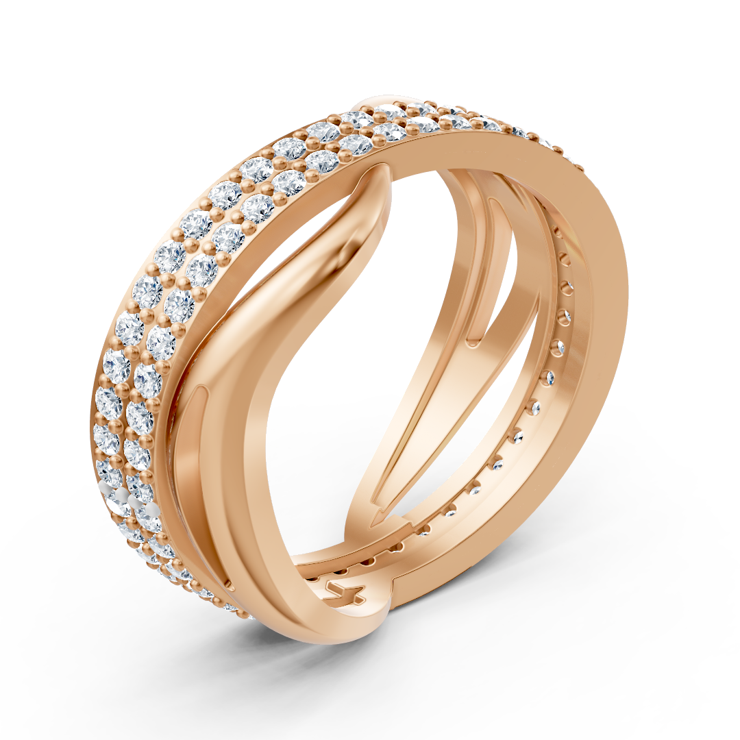Rose gold ring in a wave design with 90 lab-grown diamonds - high-quality Jewelry from Rosy Lab Diamonds