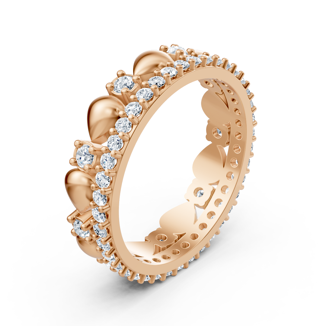 Bague romantique en or rose avec motif cœur et 49 diamants de laboratoire
