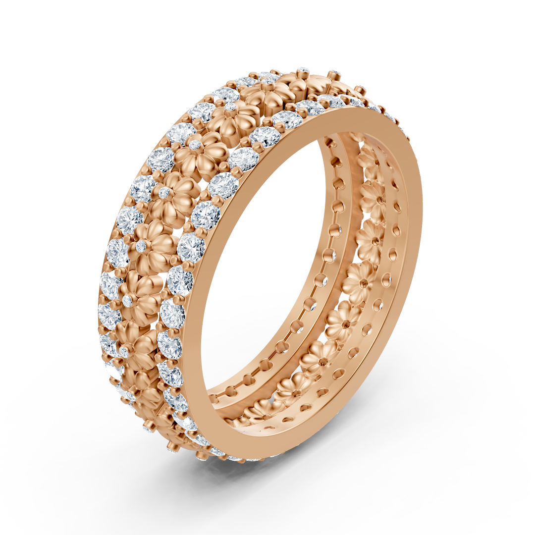 Rose gold ring with a floral design and 72 lab-grown diamonds—high-quality Jewelry from Rosy Lab Diamonds