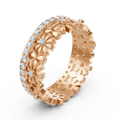 Bague en or rose avec gravure florale et 47 diamants de laboratoire