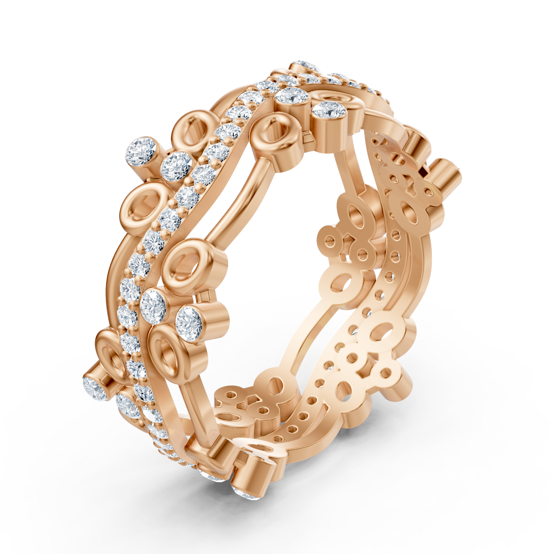 Bague en or rose avec accents floraux et diamants cultivés en laboratoire