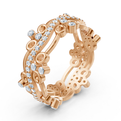 Bague en or rose avec accents floraux et diamants cultivés en laboratoire