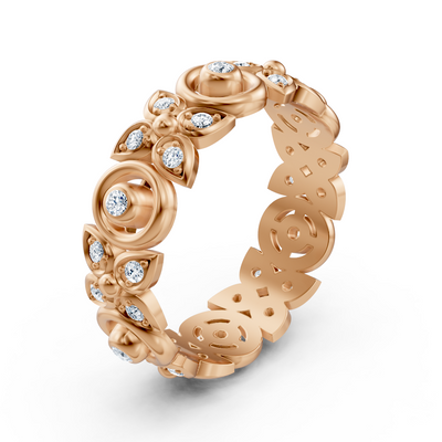 Bague en diamant rose doré avec structure florale et diamants de laboratoire