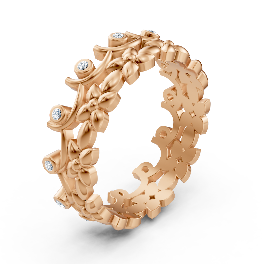 Floral Diamond Ring in Rose Gold with Bezel Setting - 0.072 Carat - high-quality Jewelry by Rosy Lab Diamonds