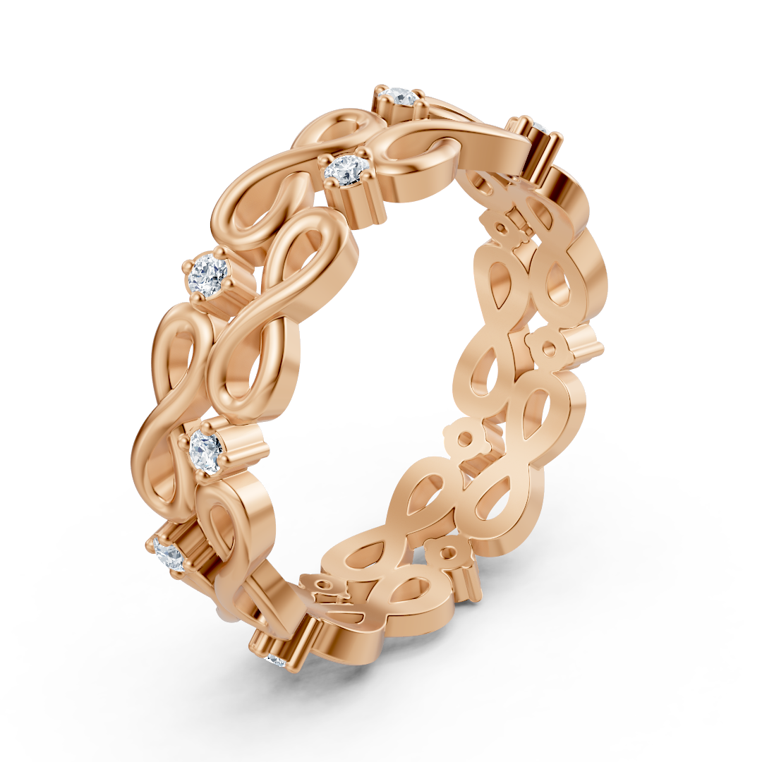 Rose gold ring with infinity symbols and 12 lab diamonds – 14K