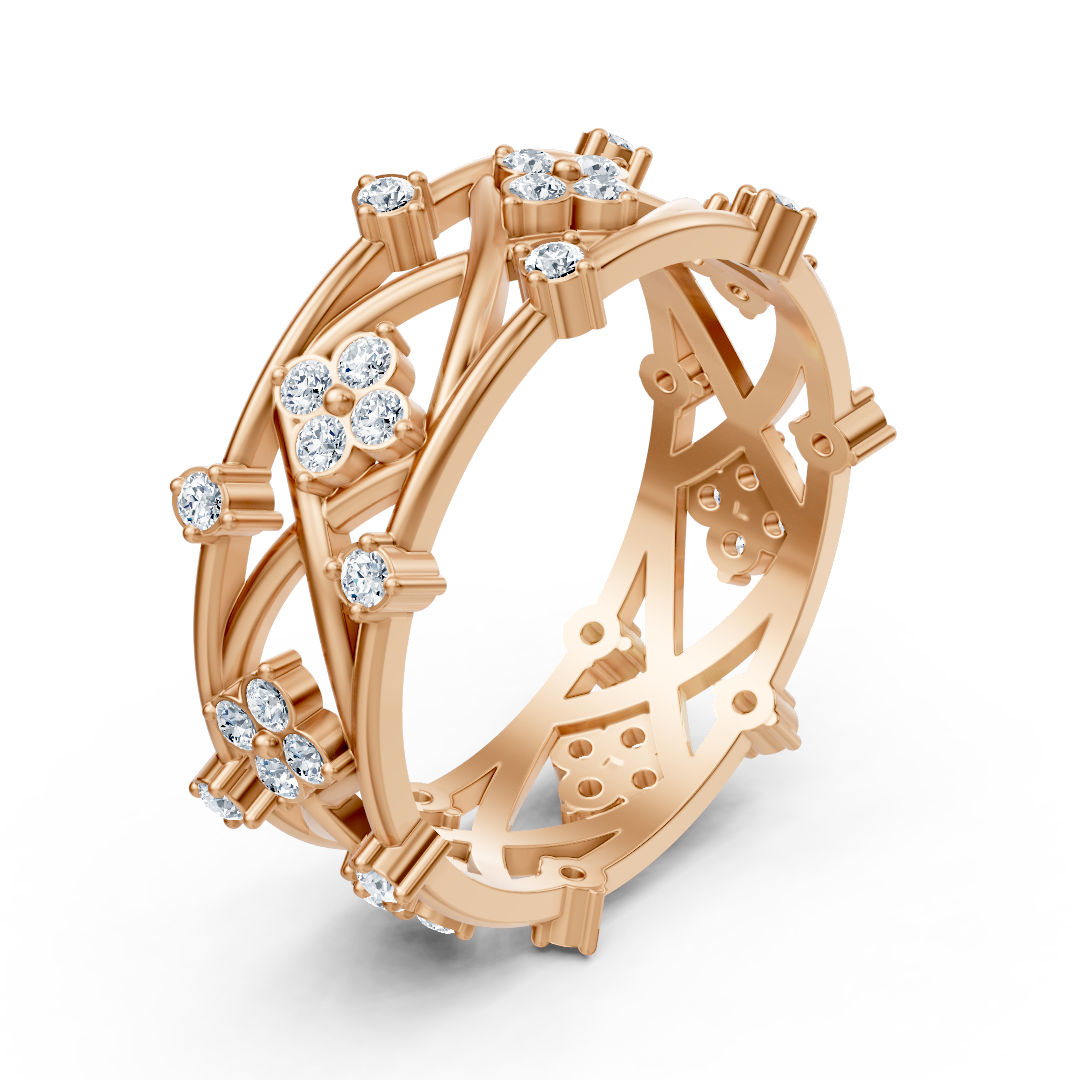 42 laboratuvar pırlantalı 14K Rose Altın çiçekli yüzük - Rosy Lab Diamonds’tan yüksek kaliteli Mücevher