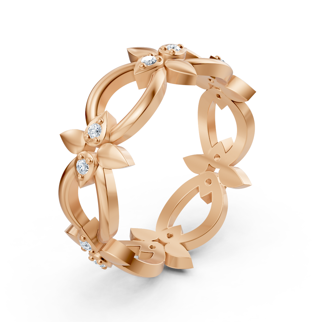 Floral ring made of 14K Rose Gold with 12 lab-grown diamonds – high-quality Jewelry by Rosy Lab Diamonds