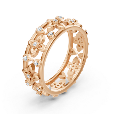 Bague diamant florale en or rose 14 carats avec diamants de laboratoire