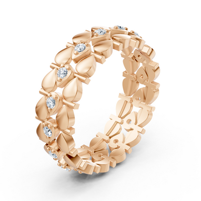 Bague diamant florale en or rose 14 carats