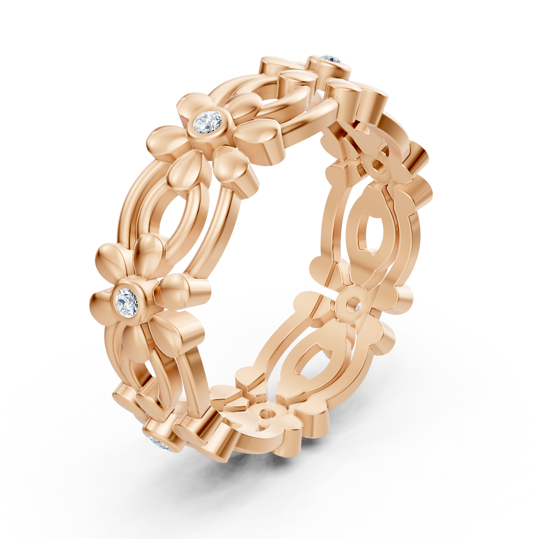 Rose gold flower ring with lab diamonds