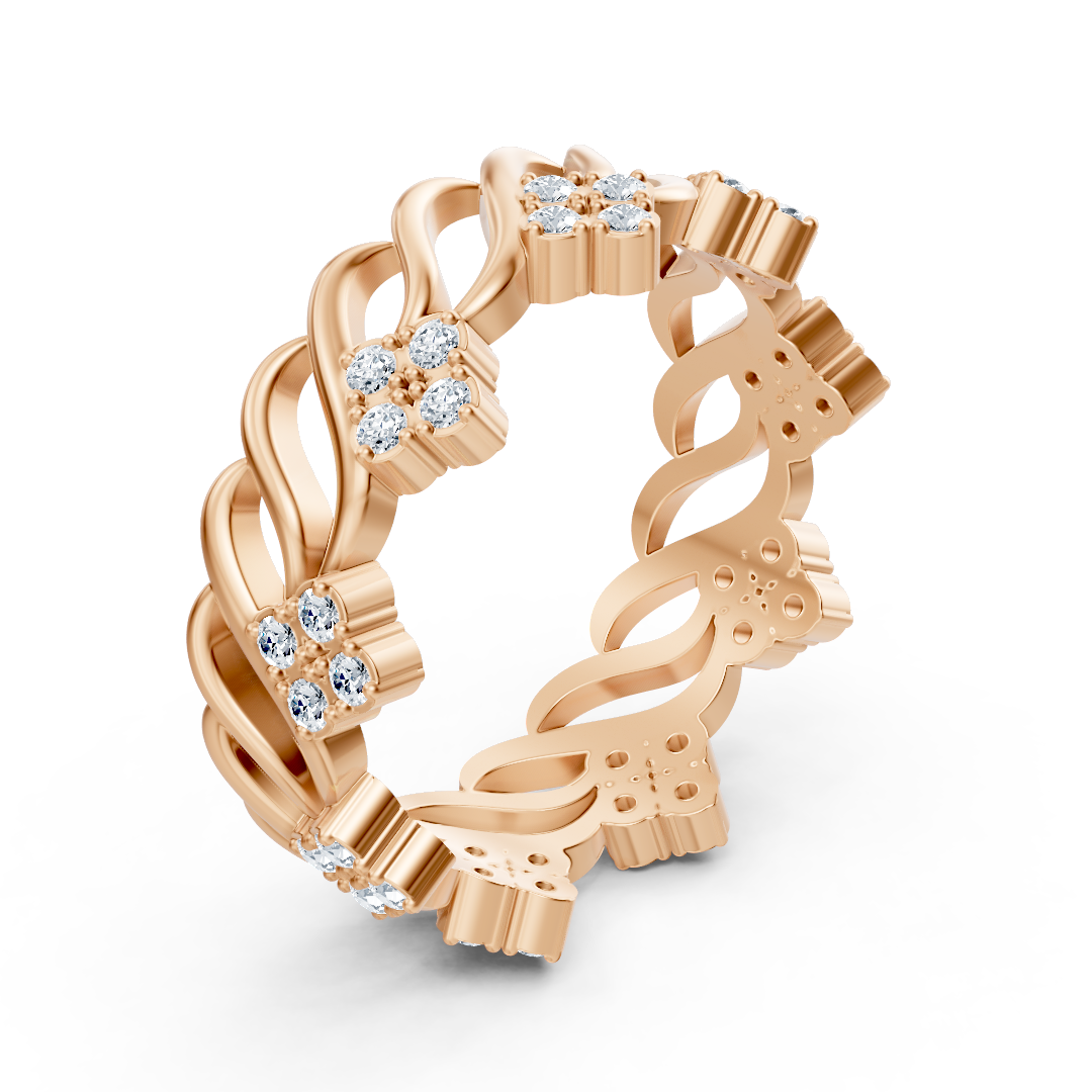 Rose gold ring with floral texture and lab-grown diamonds - high-quality Jewelry by Rosy Lab Diamonds