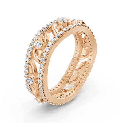 Rose gold ring with floral elements and lab diamonds