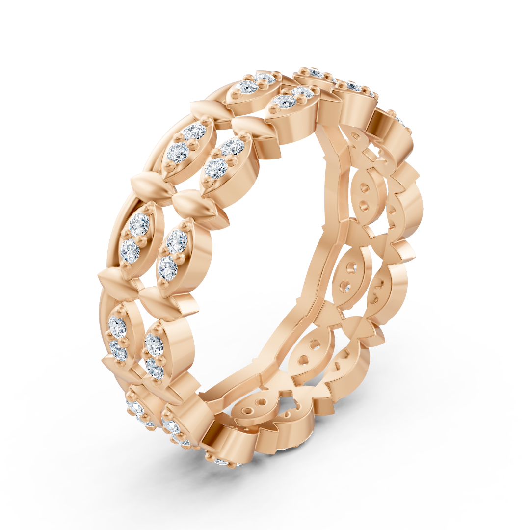 Rose gold ring with marquise-shaped elements and lab diamonds