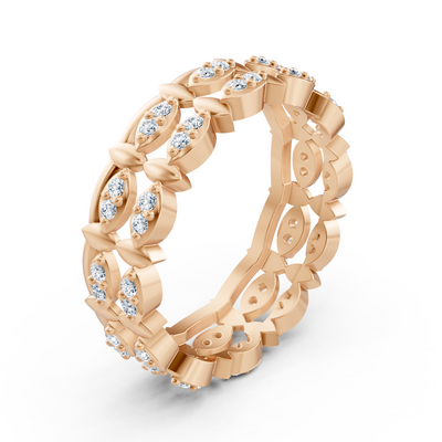 Rose gold ring with marquise-shaped elements and lab diamonds