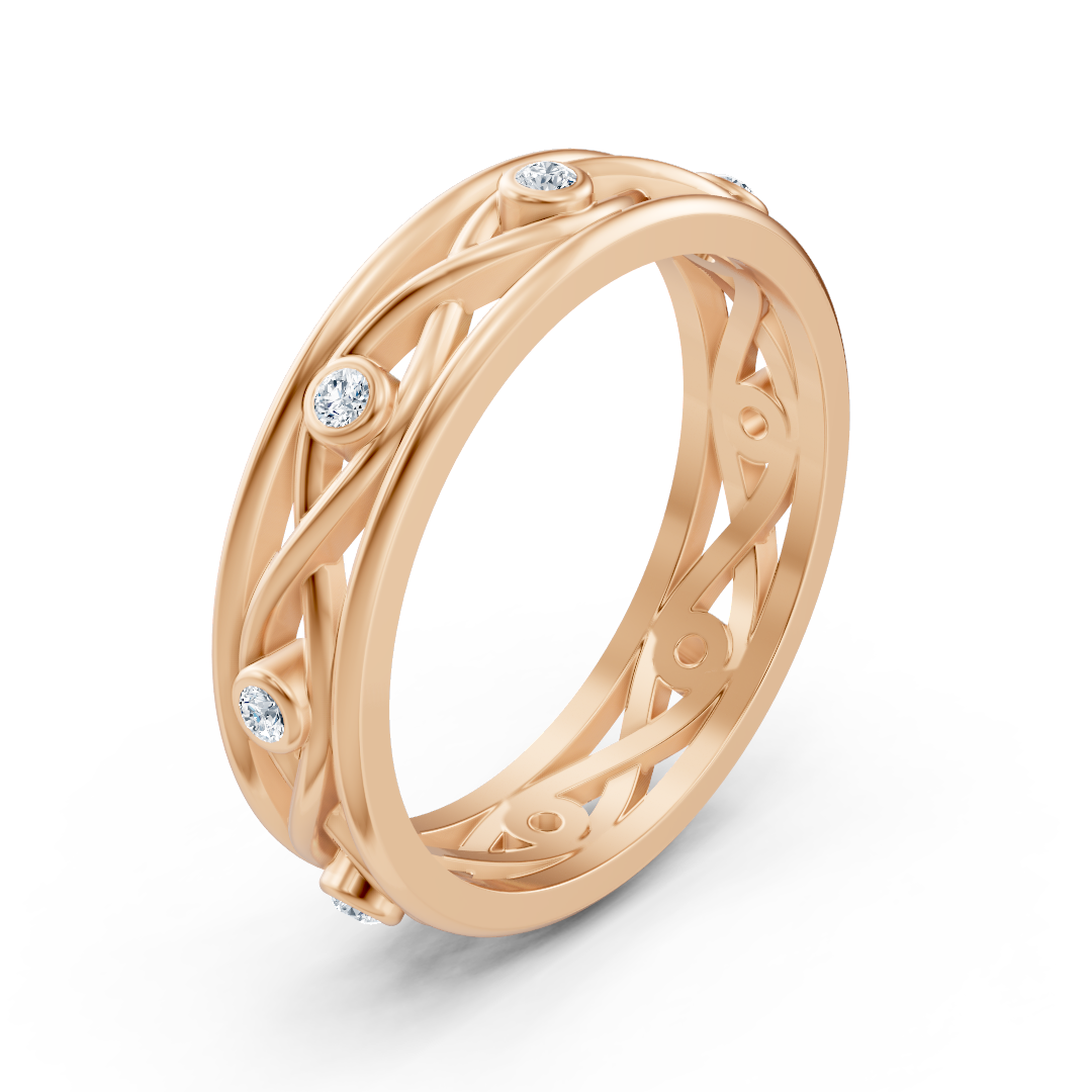 Delicate braided ring with lab diamonds in rose gold 
