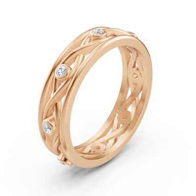 Delicate braided ring with lab diamonds in rose gold 