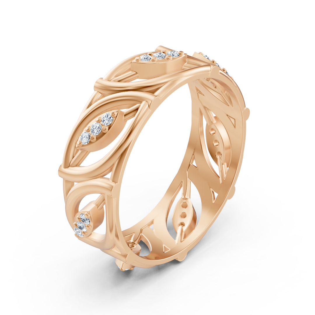 Rose gold ring with curved design and lab diamonds