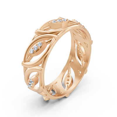 Rose gold ring with curved design and lab diamonds