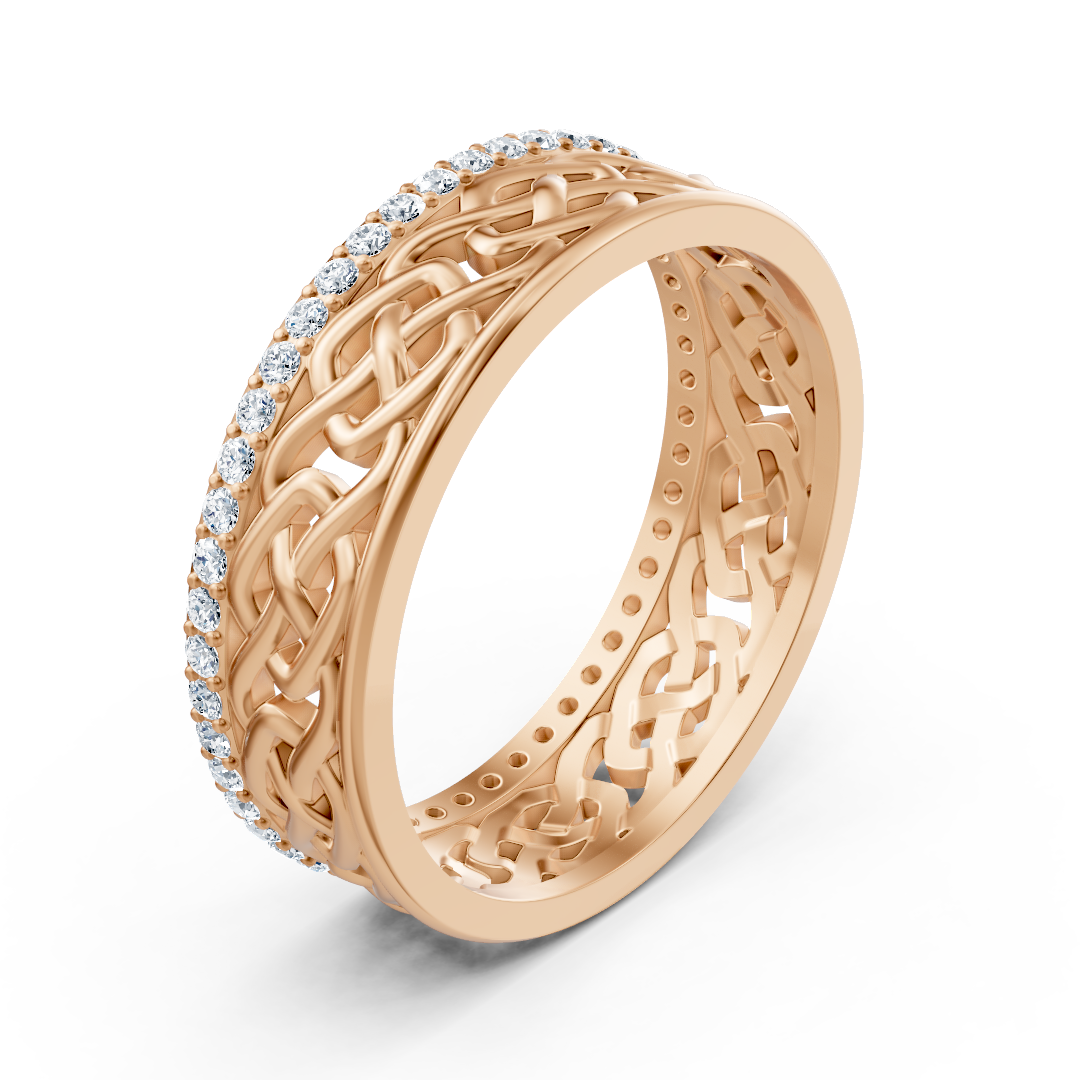 Rose gold braided ring with lab diamonds