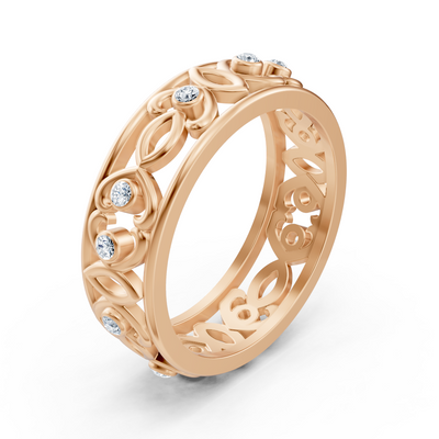 Rose gold ring with floral decoration and lab diamonds