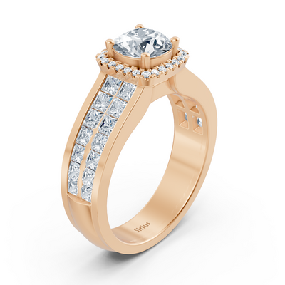 Rose gold ring with princess cut and halo lab diamond