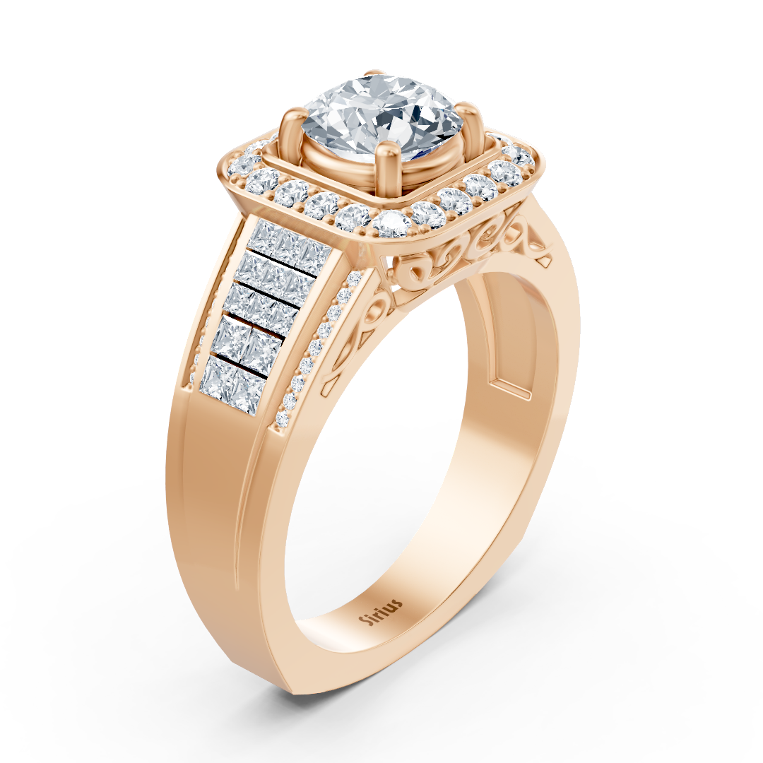 Rose gold ring with princess-cut and square halo setting featuring lab-grown diamonds - high-quality Jewelry from Rosy Lab Diamonds