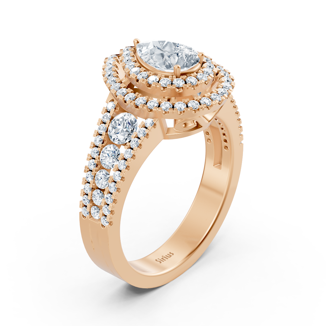 Rose gold ring with pear white topaz and lab-grown diamonds in pavé style