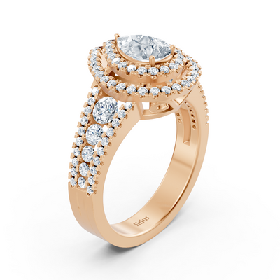 Rose gold ring with pear white topaz and lab-grown diamonds in pavé style