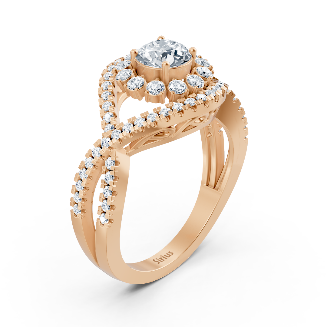 Rose gold ring with X design and lab-grown diamond setting 