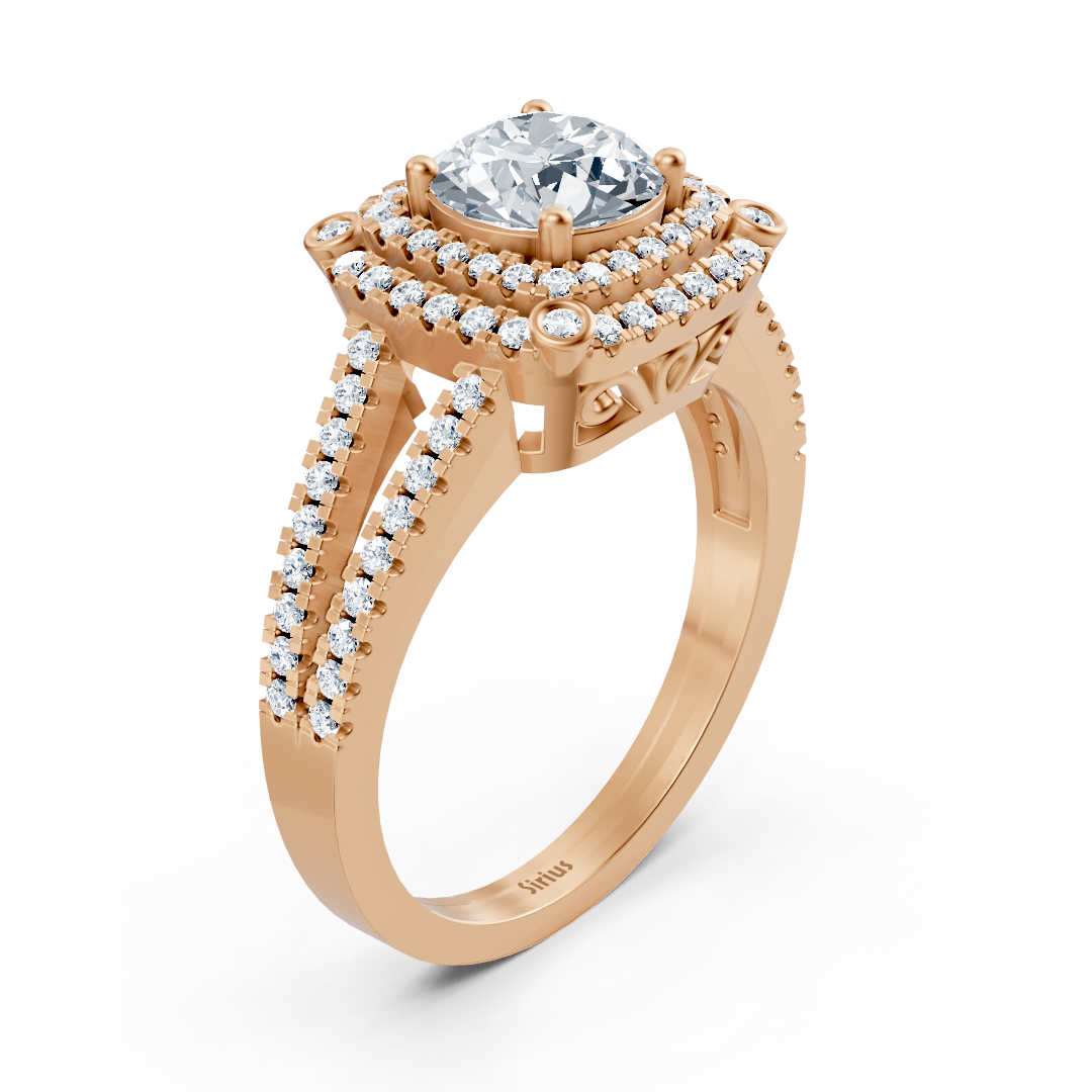 Çift halolu ve yuvarlak beyaz topazlı Rose Altın yüzük - Laboratuvarda yetiştirilmiş pırlantalar - Rosy Lab Diamonds'ın yüksek kaliteli Mücevherleri