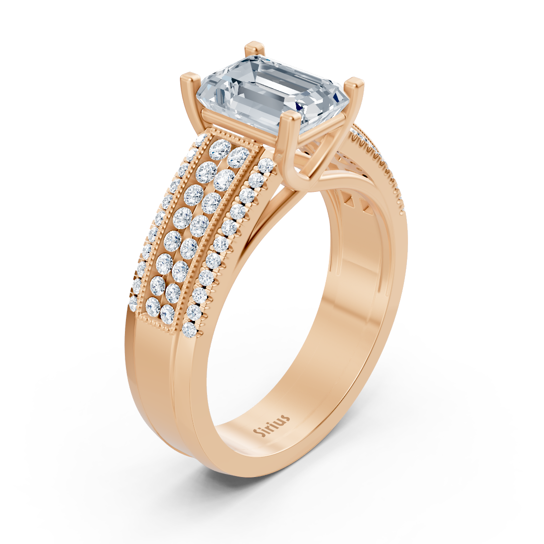 Rose Altın yüzük, Sekizgen Beyaz Topaz ve laboratuvarda yetiştirilmiş elmaslarla - Geniş tasarım - Rosy Lab Diamonds’tan yüksek kaliteli Mücevher