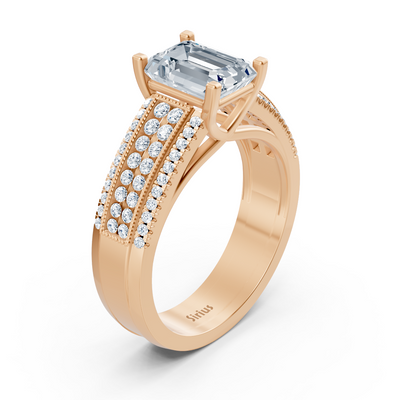 Roségold-Ring mit Oktagon-Weißtopas & laborgezüchteten Diamanten – Breites Design