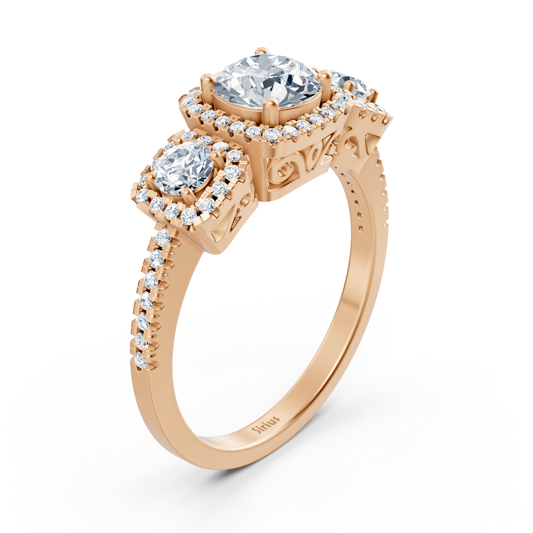 Roségold-Ring mit drei Weißtopasen & laborgezüchteten Diamanten - Trio-Komposition - hochwertiger Schmuck von Rosy Lab Diamonds