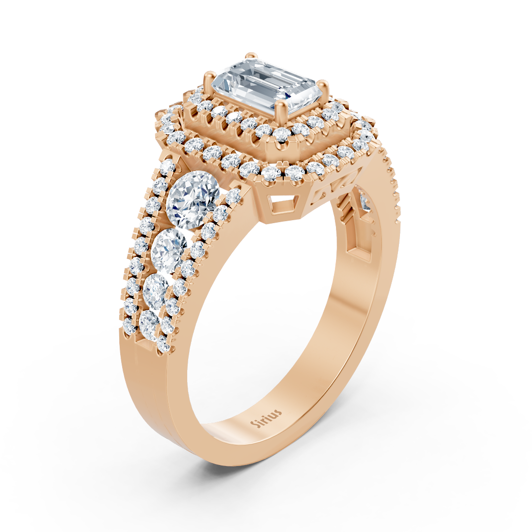 Bague en or rose majestueuse avec Saphir et diamants taille émeraude – Bijoux haut de gamme de Rosy Lab Diamonds