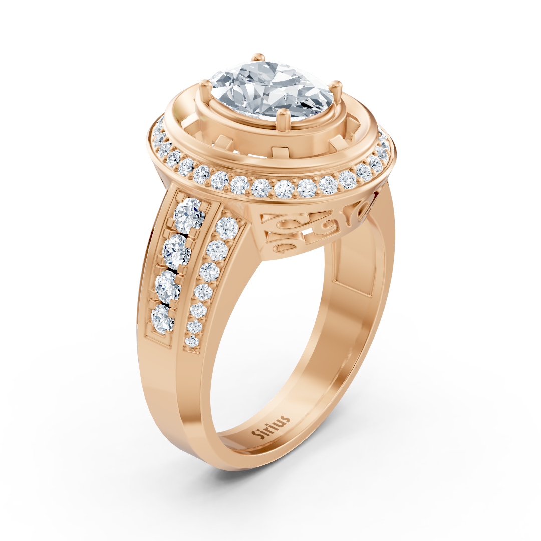 خاتم راقٍ من الذهب الوردي مع توباز أبيض بيضاوي وماسات - مجوهرات فاخرة من Rosy Lab Diamonds