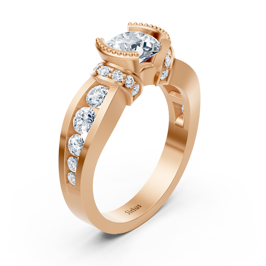 Bague en Or Rose avec topaze blanche et diamants de laboratoire dégradés – Bijoux haut de gamme de Rosy Lab Diamonds