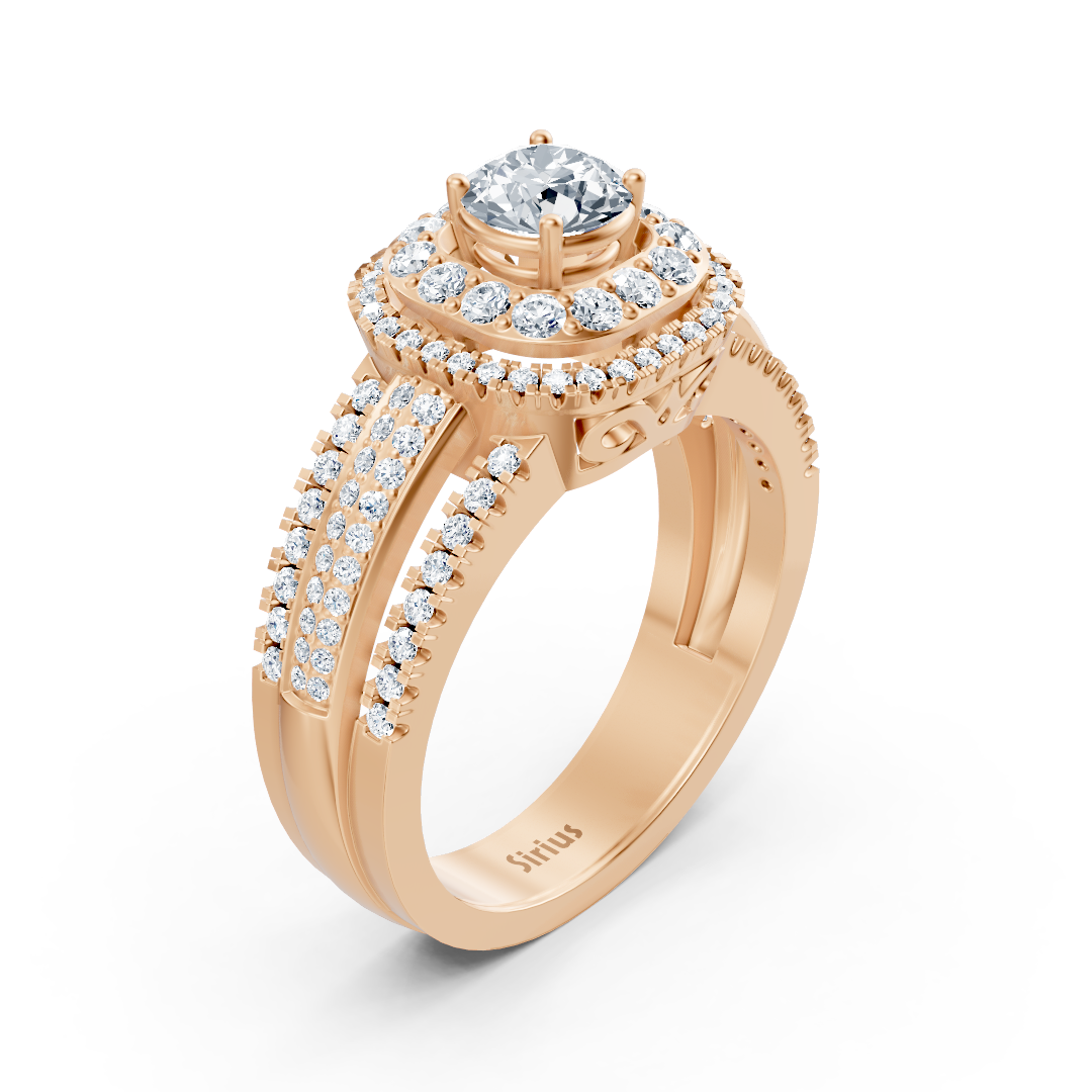 Bague en Or Rose avec diamant central et double anneau pavé - Bijoux haut de gamme de Rosy Lab Diamonds