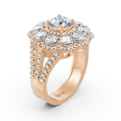 Rose gold cocktail ring with 4.50 ct. lab diamonds & white topaz