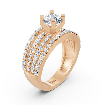 Bague en or rose avec 1,50 ct. diamants de laboratoire en style pavé