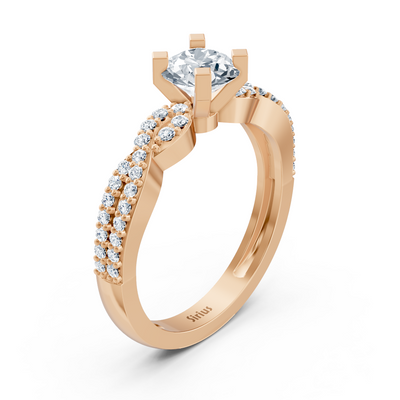 Bague en or rose avec diamant rond et topazes blanches pavées