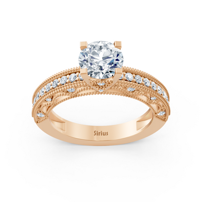 Bague en or rose avec diamants de laboratoire et topaze blanche de style vintage