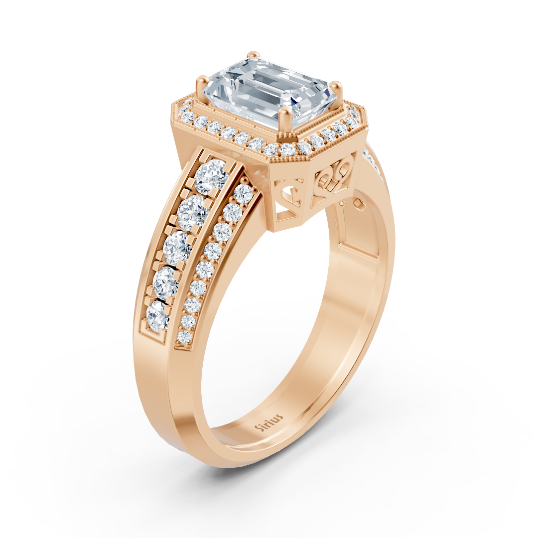 Emerald kesim laboratuvar elmaslı pembe altın yüzük - Rosy Lab Diamonds’tan yüksek kaliteli Mücevher