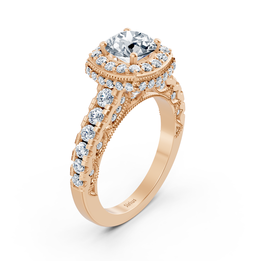 Vintage halo tasarımlı ve laboratuvar pırlantalı muhteşem pembe altın yüzük - Rosy Lab Diamonds’tan yüksek kaliteli Mücevher