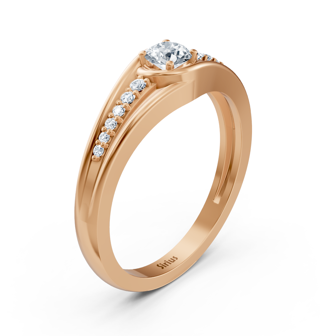 خاتم من الذهب الوردي مع ماسة سوليتير وماسات مختبرية رقيقة - مجوهرات فاخرة من Rosy Lab Diamonds