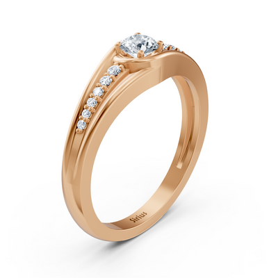 Rose gold ring with solitaire and fine lab diamonds
