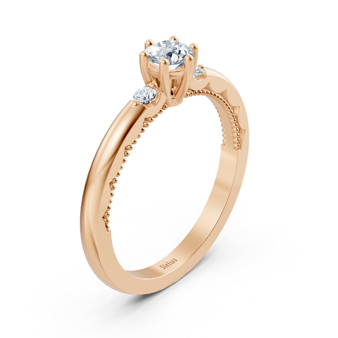 Rose Altın Nişan Yüzüğü, üçlü yuvalı laboratuvar pırlantalarıyla – Rosy Lab Diamonds’tan yüksek kaliteli Mücevher