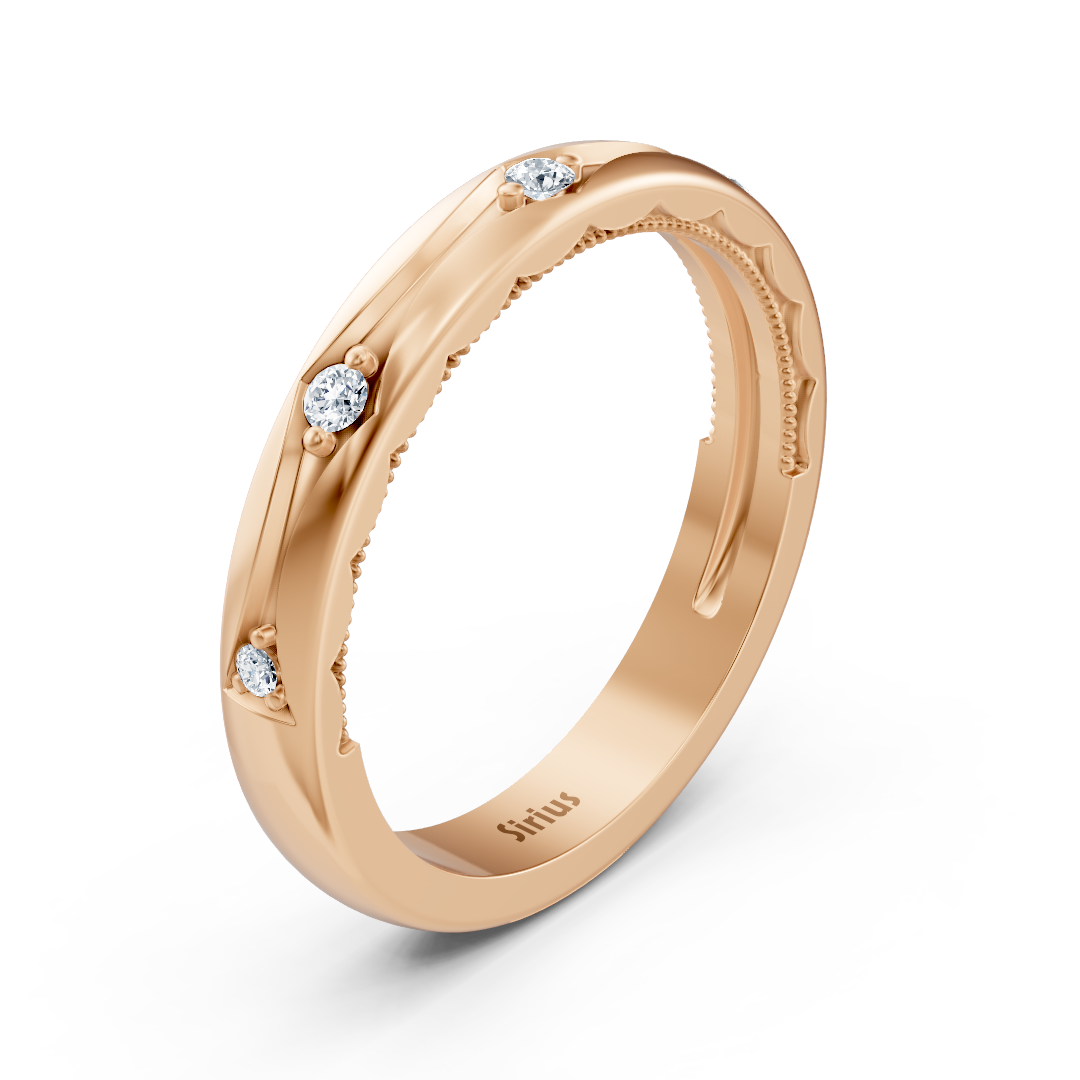 Rose gold ring with curved design and lab diamonds
